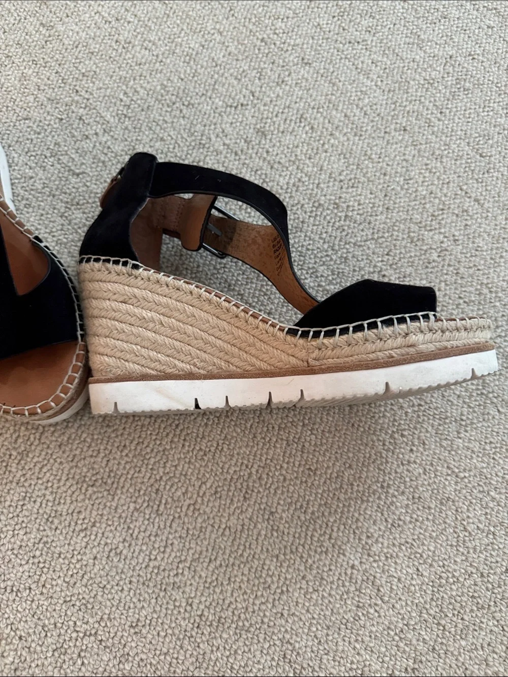 gentle souls Black Suede Espadrille Wedge Sandals
